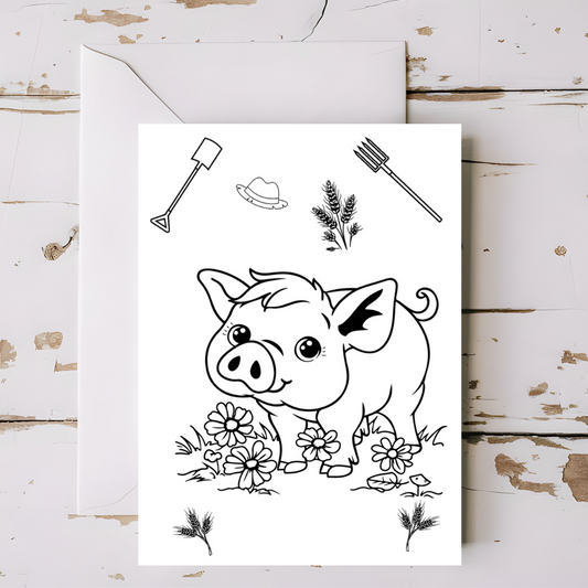 Pig - Farm animal greeting card with envelope - printable