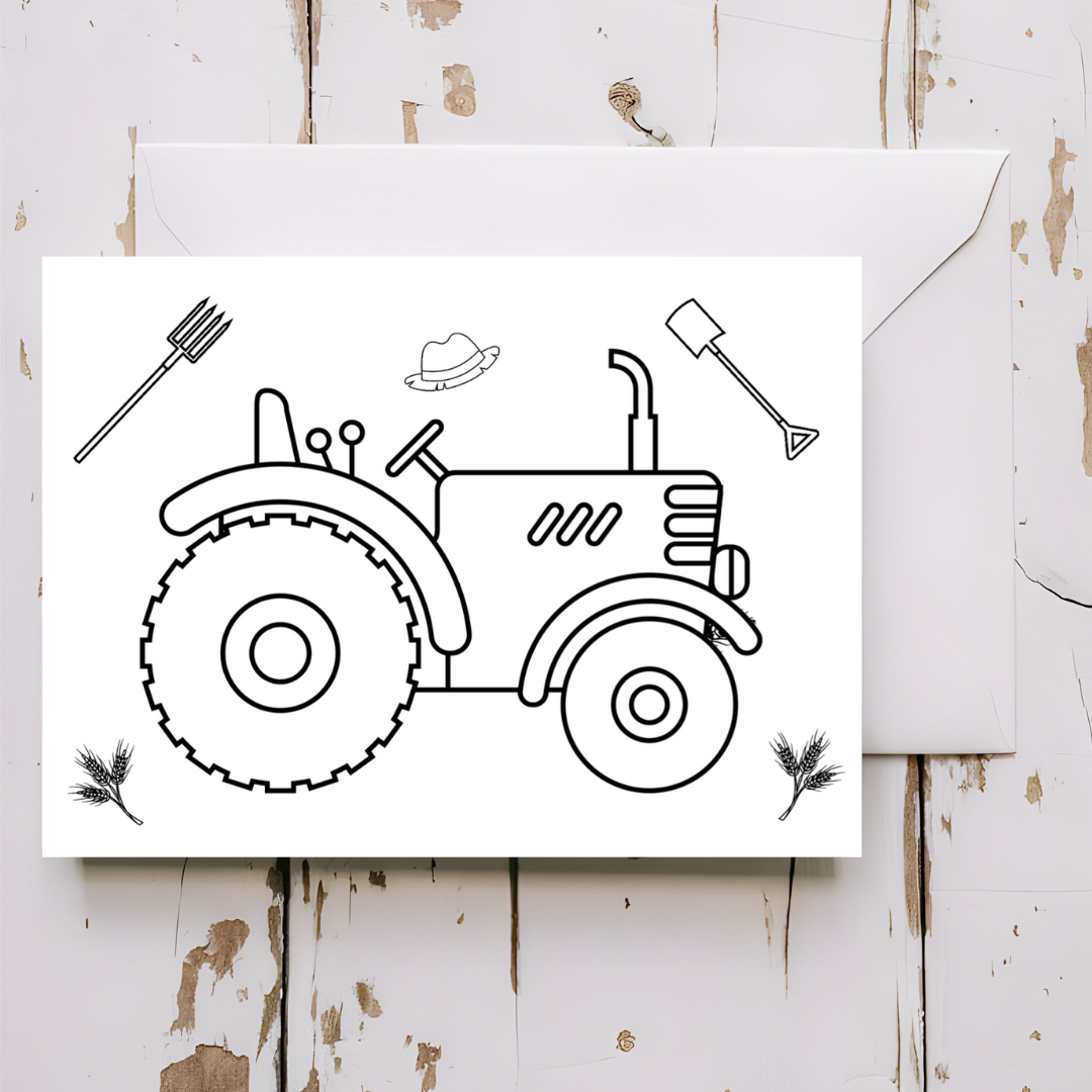 Tractor - Farm themed greeting card with envelope - printable