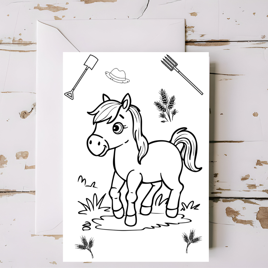 Horse - Farm themed greeting card with envelope - printable