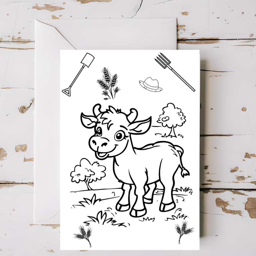 Cow - Farm animal greeting card with envelope - printable