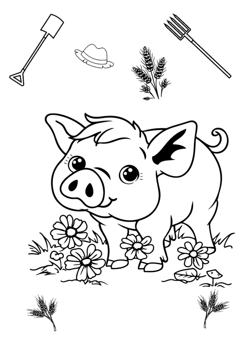 Pig - Farm animal greeting card with envelope - printable