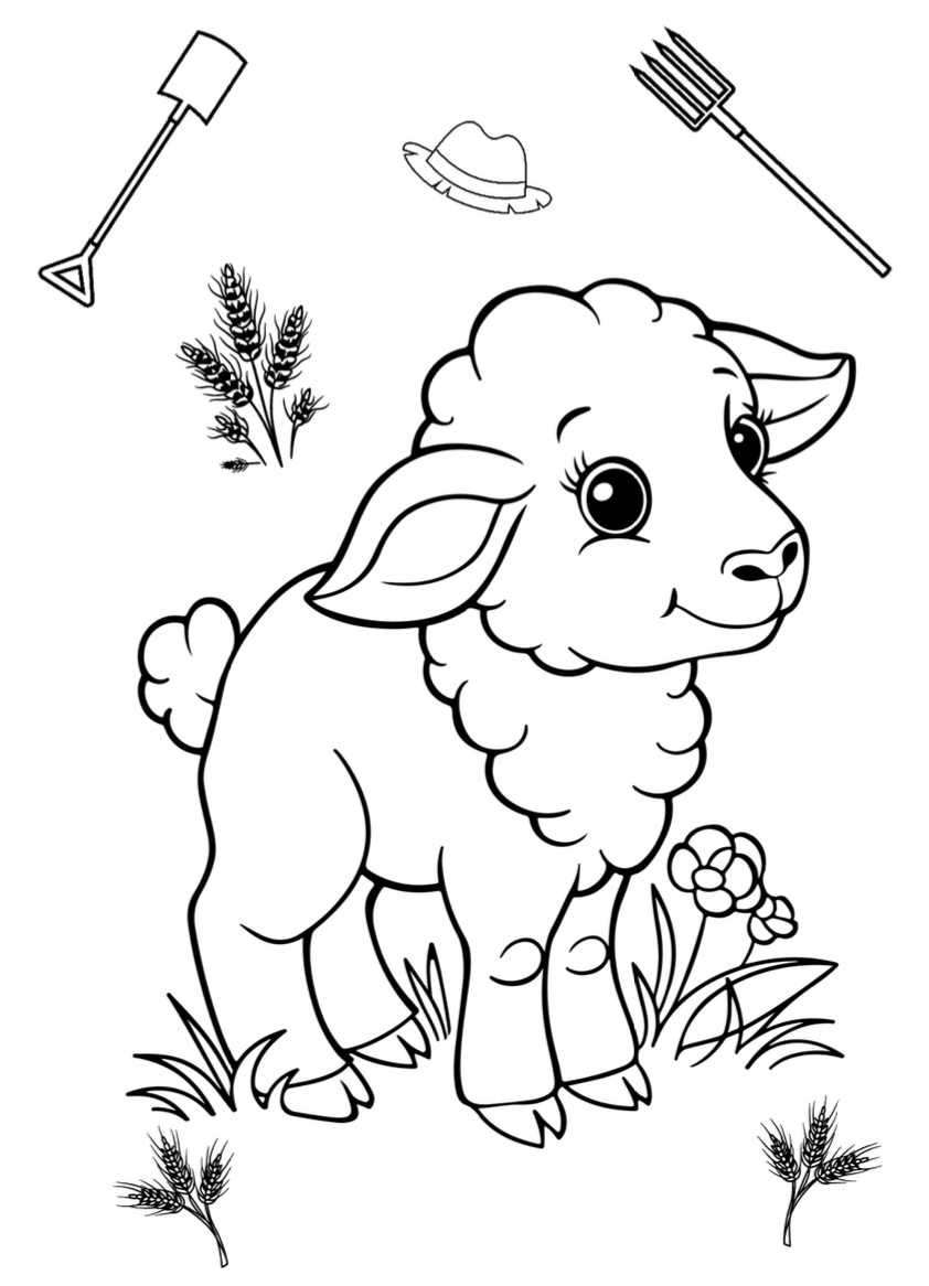 Lamb - Farm animal greeting card with envelope - printable