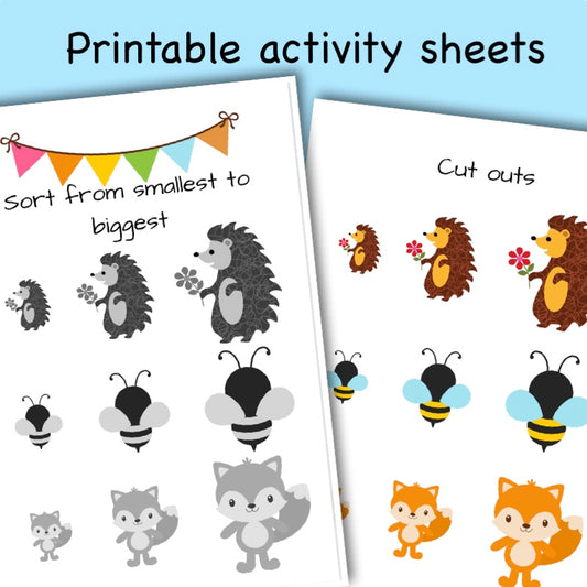 Printable Woodland Animal activity sheets - size sequencing