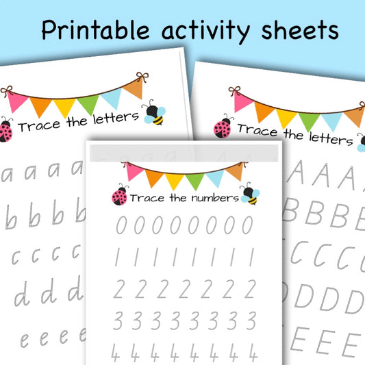 Printable Woodland Animal activity sheets - alphabet and numbers