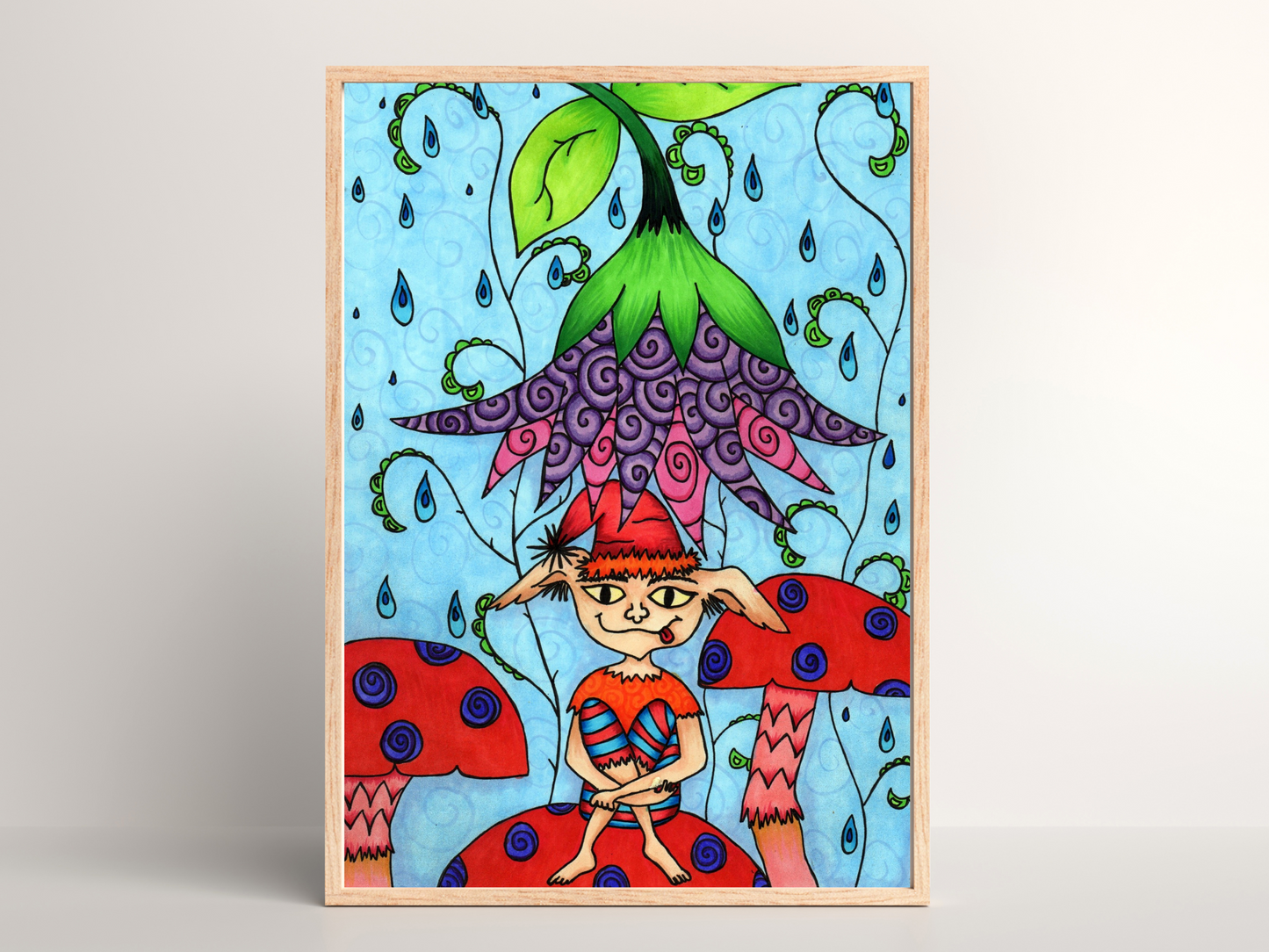 Printable kids wall art - elf on a mushroom