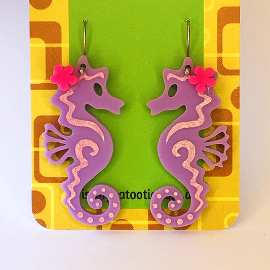 Seahorse Earrings - laser cut acrylic - purple