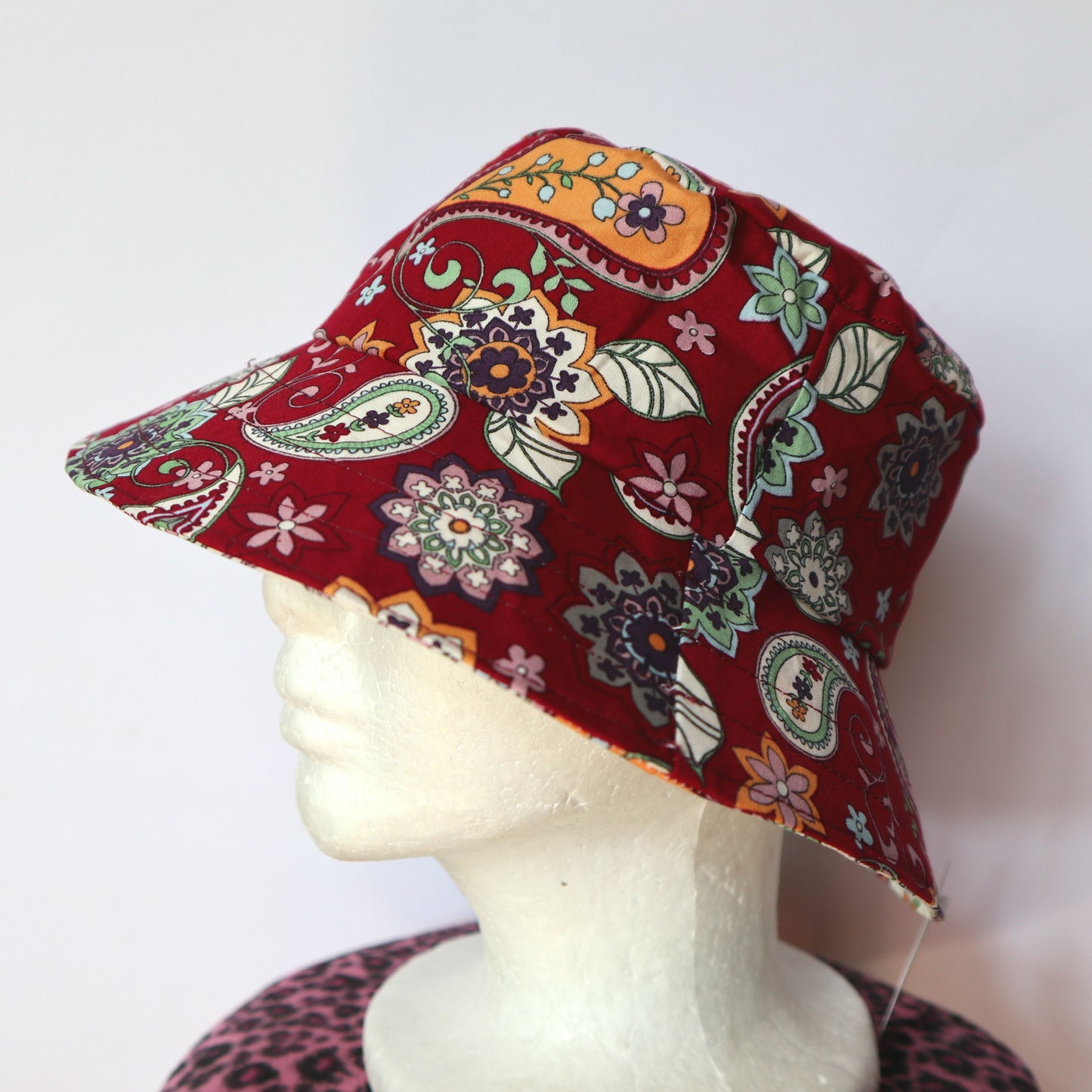 Reversible Bucket Hat - sizes 3 mths - 6 yrs - red paisley