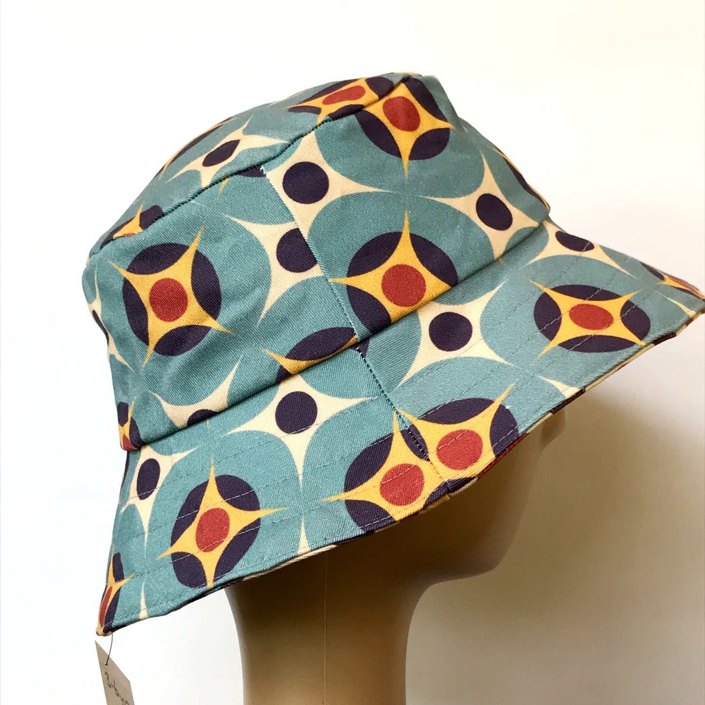Reversible Bucket Hat - sizes 3 mths - 6 yrs, retro geometric print
