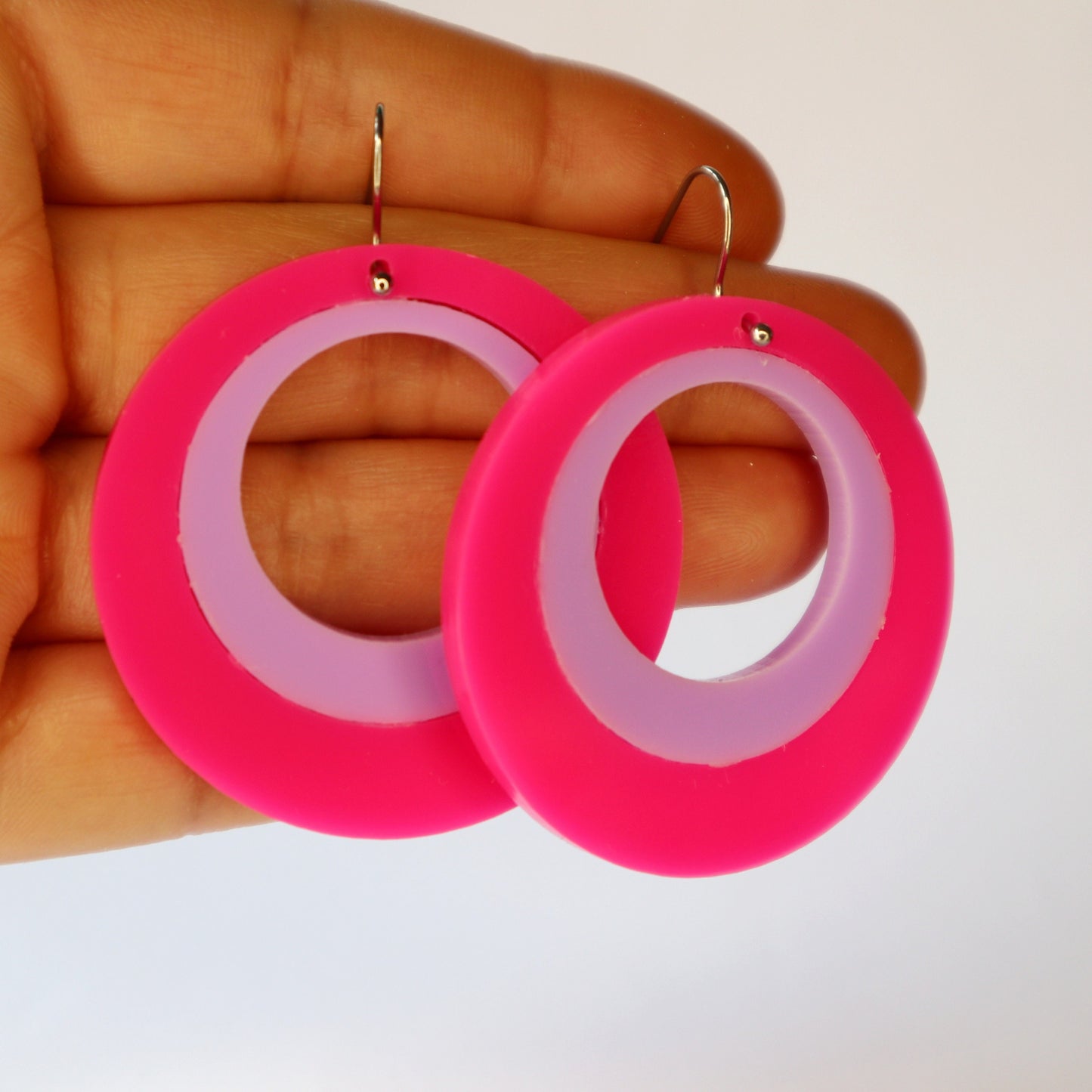 Retro 60's Mod Earrings - laser cut acrylic - pink & purple